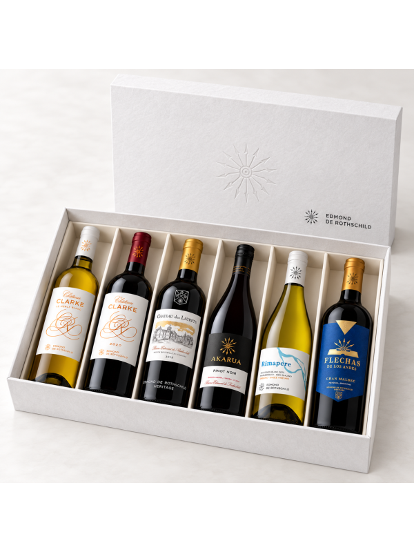 Coffret ouvert Les Vins Edmond de Rothschild, six bouteilles